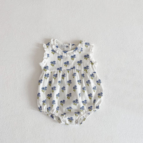 Lace Print Flower Skirt Sisters and Cotton Sleeveless Jumpsuit